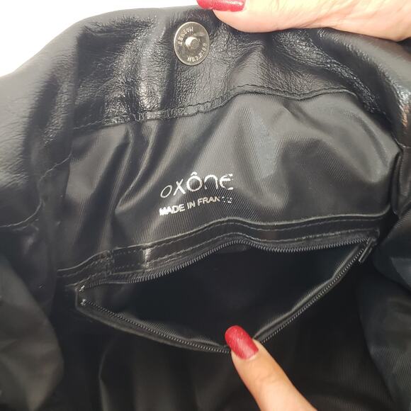 Oxone Paris VINTAGE Rose Embellished Leather Shoulder Drawstring Bucket Bag - Picture 9 of 16